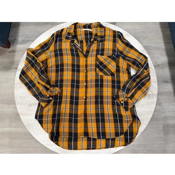 Billy T Plaid Shirt Mustard Black Fall Grunge Casual Lightweight XL - Picture 6 of 12